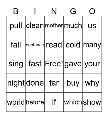 Second Grade Sight Words Bingo Card