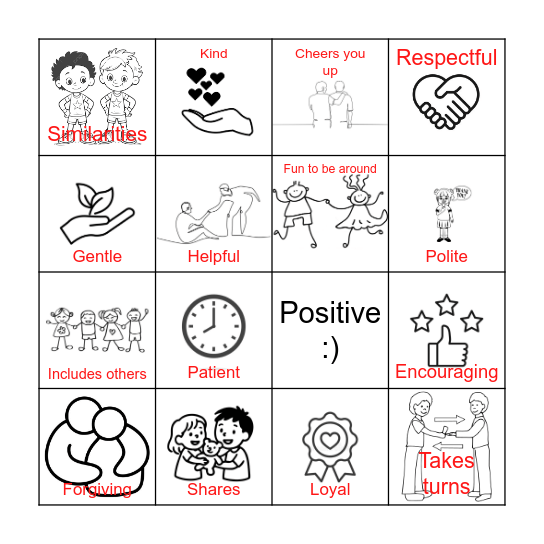 Friendship Bingo Card