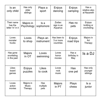 LifePrep Social Bingo Card