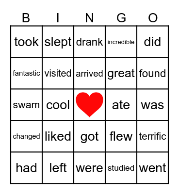 Verbs in Past Bingo Card