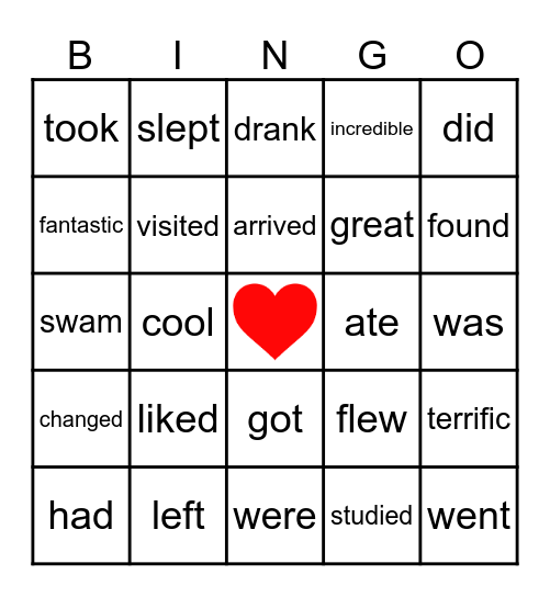 Verbs in Past Bingo Card