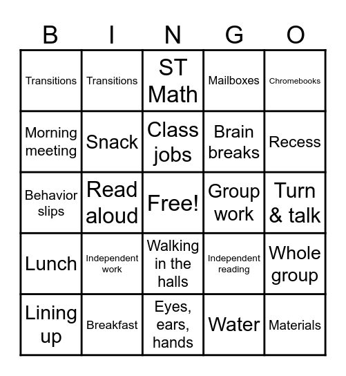 A213 Classroom Expectations Bingo Card