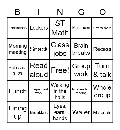 A213 Classroom Expectations Bingo Card