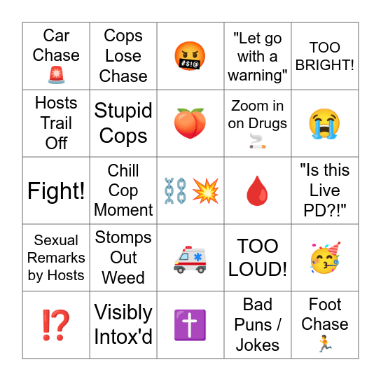 On Patrol Bingo Card