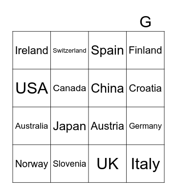 COUNTRIES Bingo Card