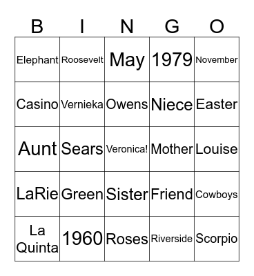 Veronica's Birthday Bingo Card