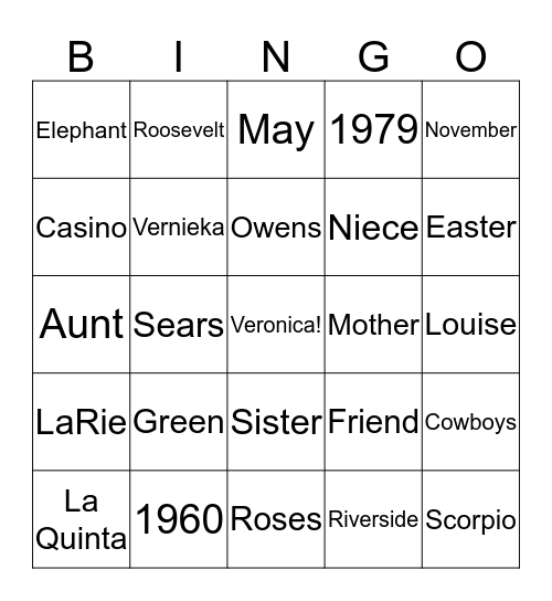 Veronica's Birthday Bingo Card