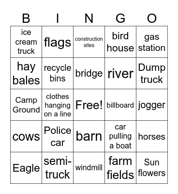 Road Trip Bingo Card