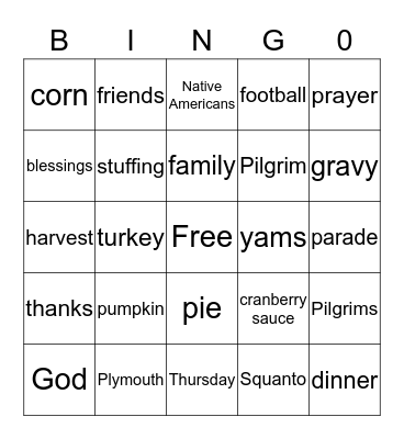 Thanksgiving Bingo Card