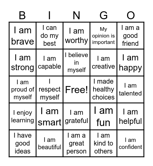 Positive Affirmations Bingo Card