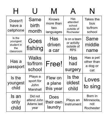 Get to Know You Bingo Card