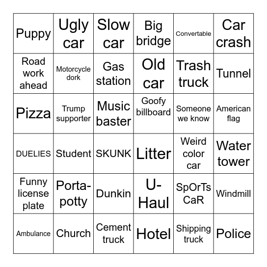 ROAD TRIP! Bingo Card