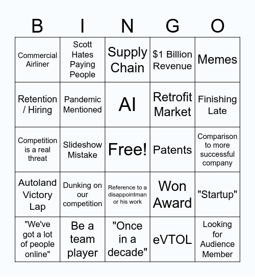 All Hands Bingo Card