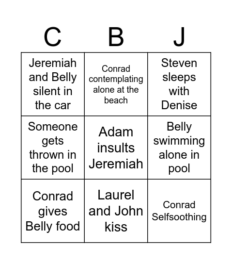 TSITP s3e8 Last kiss Bingo Card