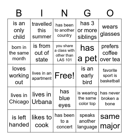 LAS 101 Bingo Card