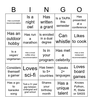 Find Someone Who... Bingo Card