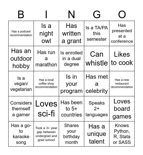 Find Someone Who... Bingo Card