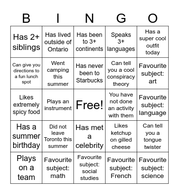 Name Bingo Card
