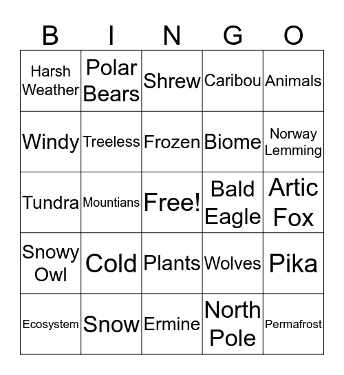 Tundra Bingo Card