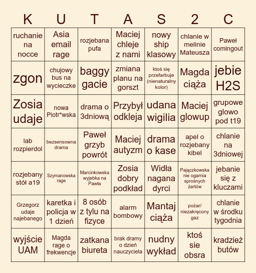 SEMESTR 1 BINGOKUTAS Bingo Card