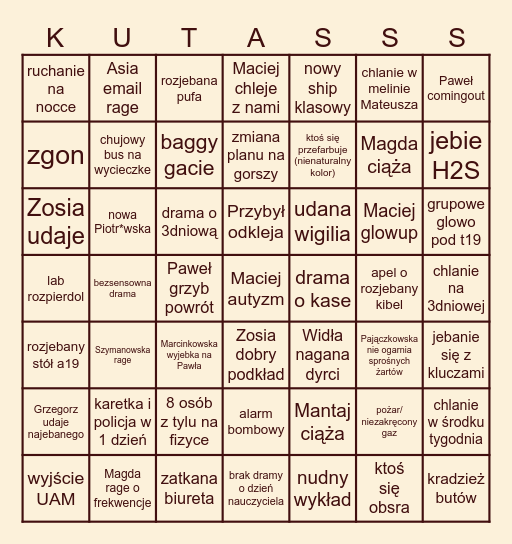 SEMESTR 1 BINGOKUTAS Bingo Card