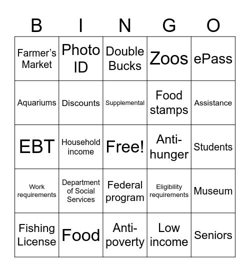 Food and Nutrition Services Bingo Card
