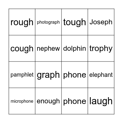 Ph and gh Phonics Bingo Card