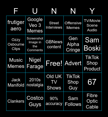 Sam's TikTok Bingo Card