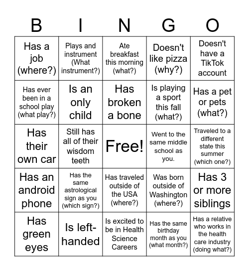 Untitled Bingo Card