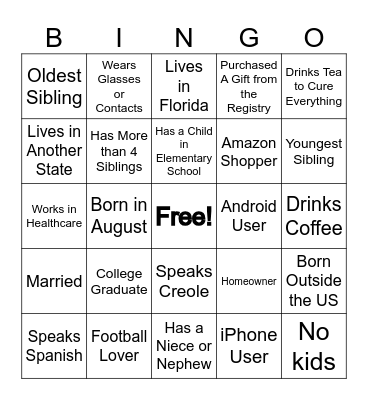 Keiera & Bianca's Housewarming Bingo Card