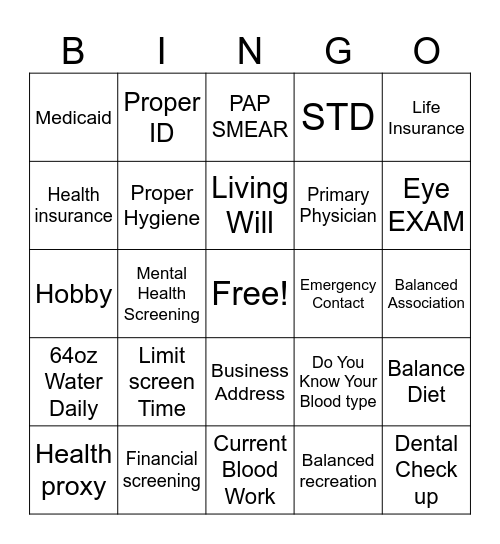 Health Wise Bingo Card