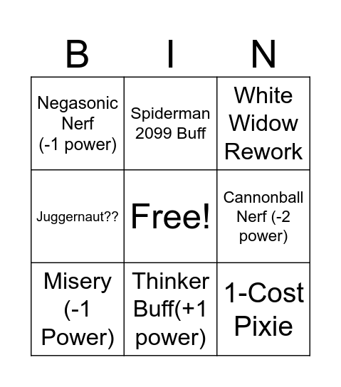 27/8 Bingo Card