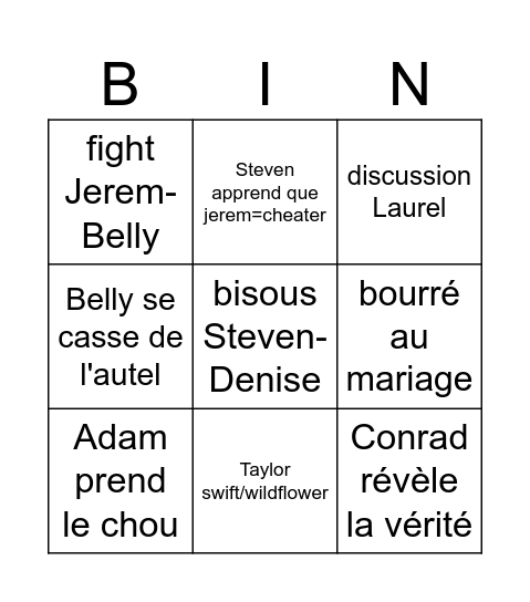 l'été où je suis devenu un gros salopard Bingo Card
