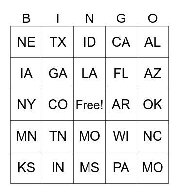 Policy States Bingo Card