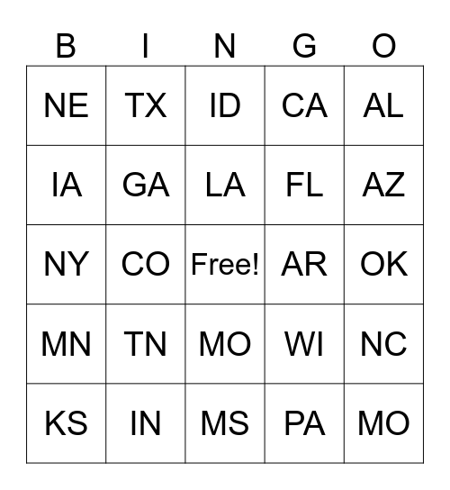 Policy States Bingo Card