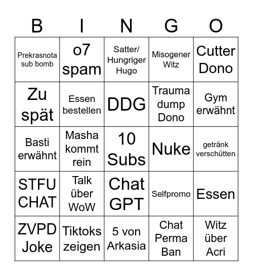 Papaplatte Stream Bingo Card
