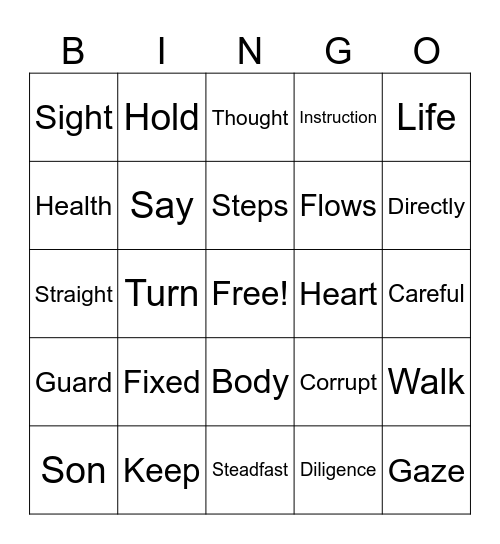 Proverbs 4:20 Bingo Card