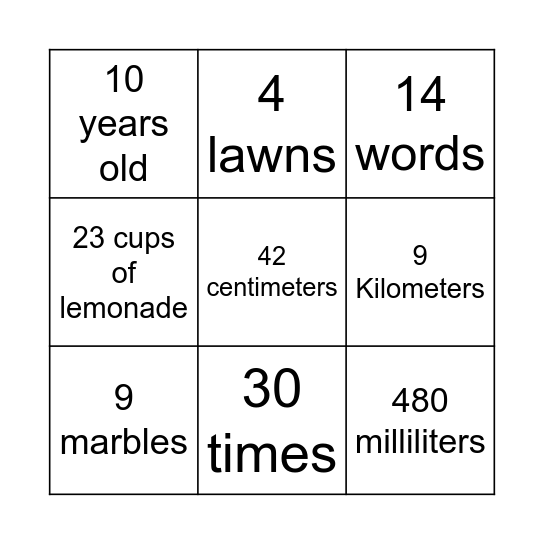 Math Word Problems Bingo Card