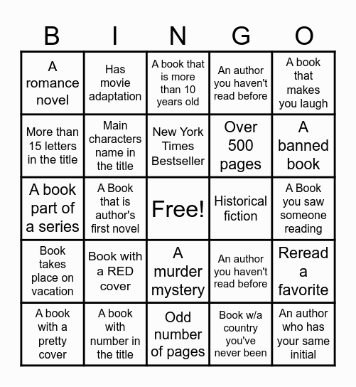 BOOK BINGO Card