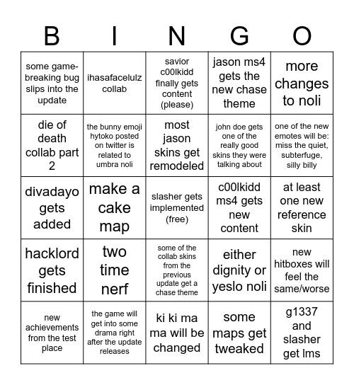forsaken bingo Card