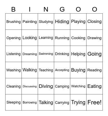 Verb-ing Vocab Bingo Card