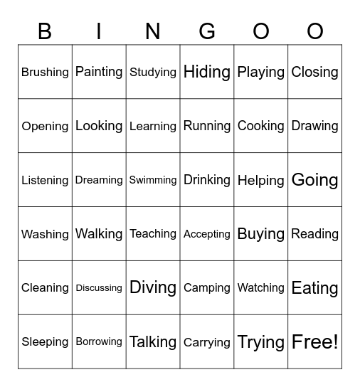 Verb-ing Vocab Bingo Card