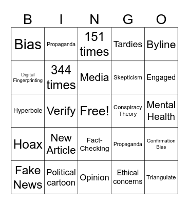 Unit One - Media Literacy Bingo Card
