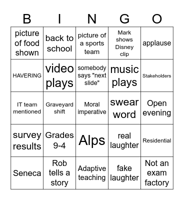 September staff meeting Bingo Card