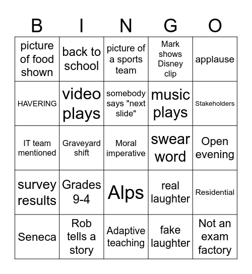 September staff meeting Bingo Card