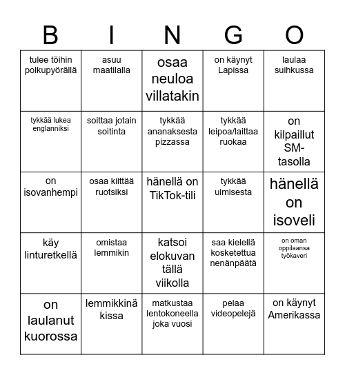 Tutustumisbingo Card