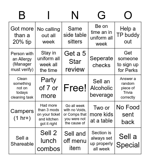 Turning Point Bingo Card