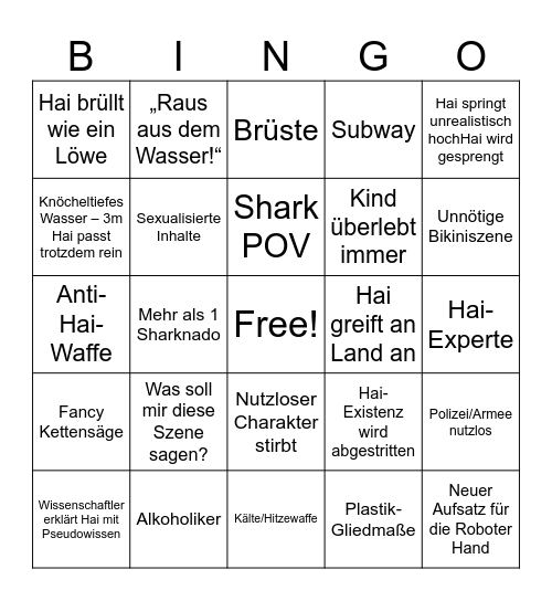 Sharknado Bingo Card