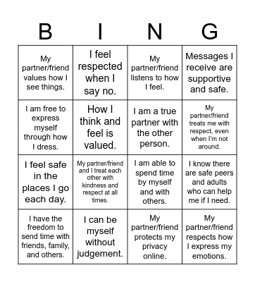 In my relationships... Bingo Card