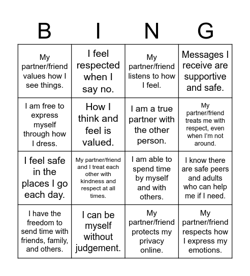 In my relationships... Bingo Card